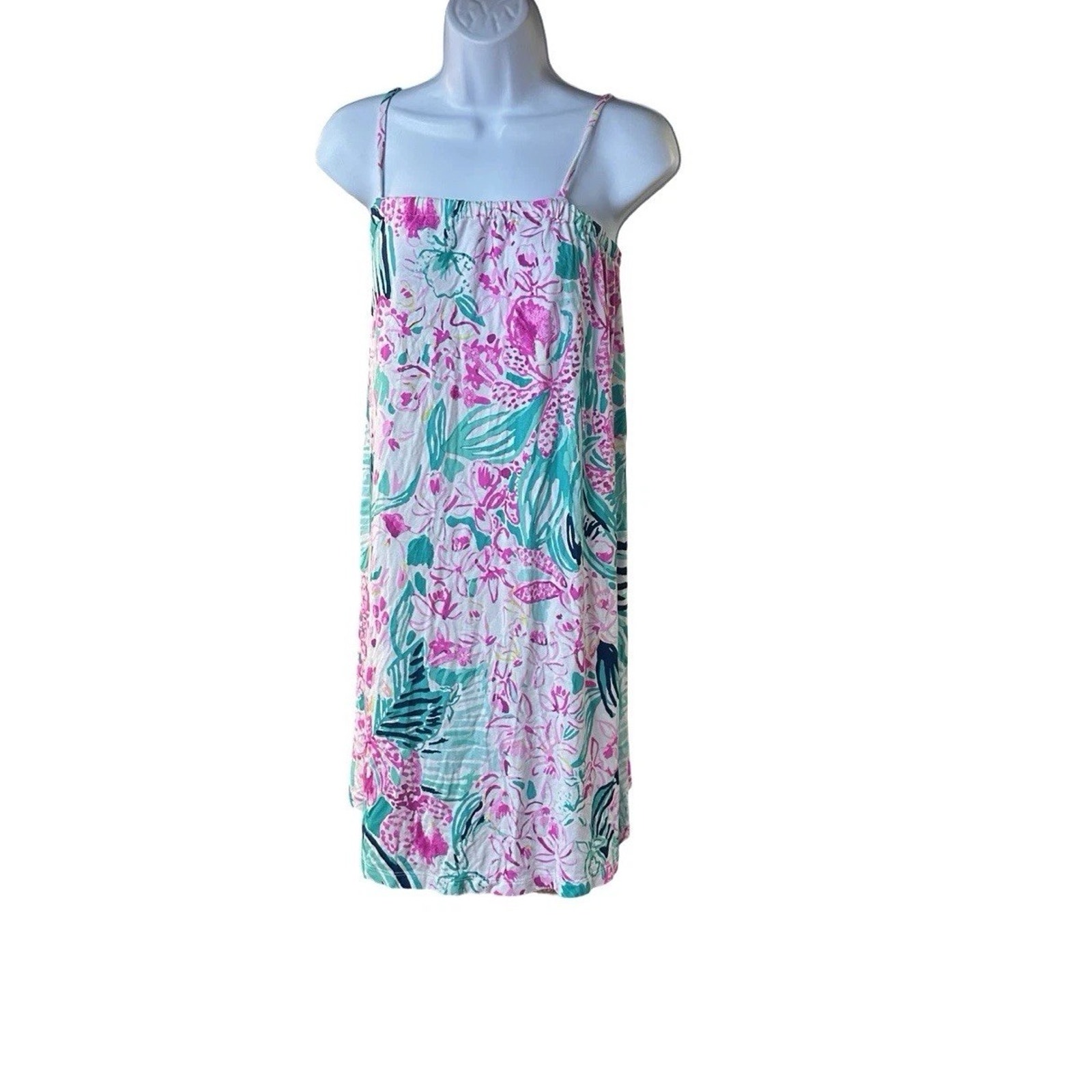 Lilly Pulitzer Floral Shift Dress Womens Spaghetti Strap Pink Green Resort Sz S